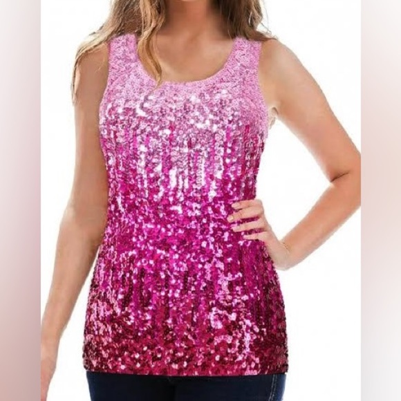 Maner Tops - Maner | Ombré Pink Sequin Sleeveless Top | Size Medium